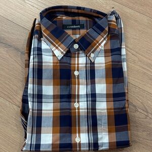 Men’s Navy & Brown Plaid Button-Down Shirt